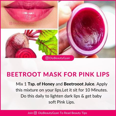 For Pink Lips, Chapped Lips Remedy, Carrot Juice Benefits, Homemade Lip Balm Recipe, Lips Peeling, Lip Lightening, Beetroot Juice, Lips Care, Natural Skin Care Ingredients