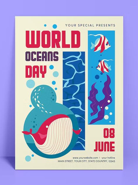 World Ocean Day Flyer Template AI, EPS, PSD Theme Park Graphic Design, Underwater Poster Design, Quarter Page Ad Design, Aquarium Poster Design, Aquarium Graphic Design, Ocean Poster Design, World Ocean Day Poster, Ocean Graphic Design, Ocean Posters