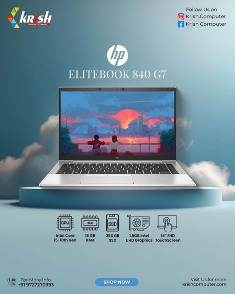 Experience seamless performance with the HP EliteBook 840 G7! 💻 Featuring Intel Core i5-10th Gen, 16GB RAM, 256GB SSD, and a 14" FHD touchscreen, this laptop is designed for multitasking and productivity. Work smarter, faster, and more efficiently with this powerhouse. Shop now at krishcomputer.com or call +91 9727270993 for more details. [HP EliteBook, Krish Computer, Intel Core i5, FHD Touchscreen, SSD Storage, Business Laptop, High Performance, Laptop Deals, Work Laptop, Productivity] #K... Productivity Work, Storage Business, Work Laptop, Laptop Deals, Hp Elitebook, Business Laptop, Work Smarter, Multi Tasking, Intel Core