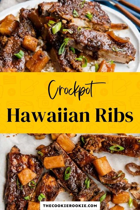 Slow Cooker Hawaiian Ribs, Hawaiian Ribs Crockpot, Hawaiian Ribs Recipe, Hawaiian Ribs, Pork Loin Ribs, Ribs Recipes, Tender Ribs, Teriyaki Pork, Crockpot Ribs