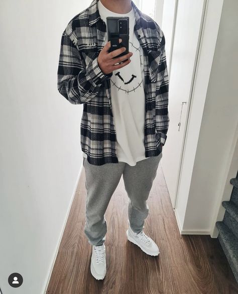 Sweatpants Flannel Outfit, Hoodie Layering Outfit Men, Grey Flannel Outfit Men, Hoodie With Flannel Outfit Men, Men Comfy Outfit, Flannel And Sweatpants Outfit, Hoodie And Sweatpants Outfit Men, Flannel And Jeans Outfit, Black Flannel Outfit Men