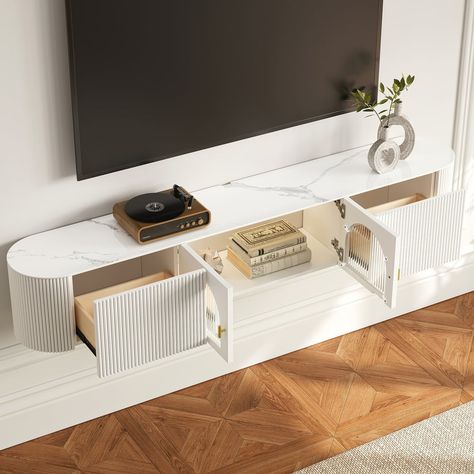 70.8" White Sintered Stone Floating Wall-Mounted TV Stand	 | Homary Floating Drawer Unit, Floating Cabinet Living Room, Floating Cabinet Under Tv, Wall Hung Tv Unit, Floating Tv Stand Living Room, Floating Cabinets Living Room, Small Kitchen Plans, Floating Media Console, Floating Tv Cabinet