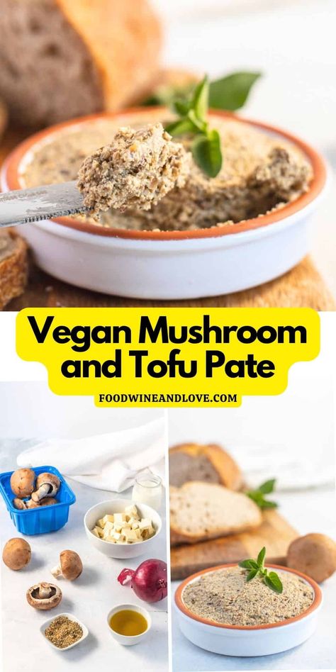 Mushroom and Tofu Pate Vegan Mushroom Pate Recipe, Mushroom Pate Recipe, Mushroom Pate, Vegan Pate, Pate Recipes, Vegan Appetizer, Vegan Dips, Vegan Party Food, Sautéed Mushrooms