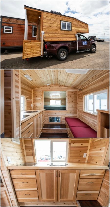 The Traveler is a truck camper with a rustic tiny house feel Truck Bed Camping Diy, Camping Truck Bed, Truck Camper Diy, Camping Diy Ideas, Homemade Truck Camper, Truck Bed Trailer, Afternoon Dresses, Camping Truck, Truck House