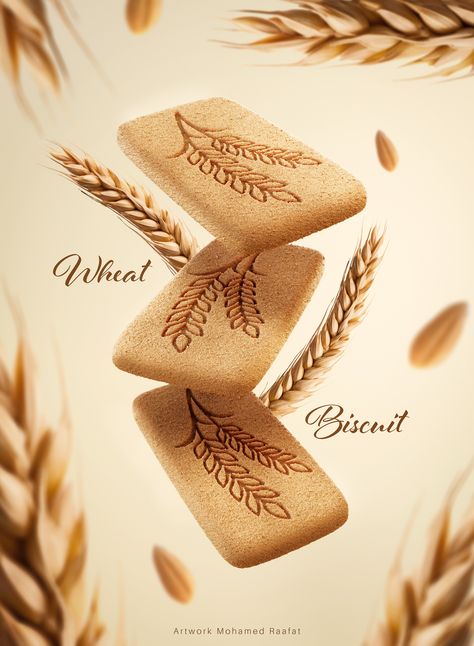 3D Wheat Biscuit Wheat Design Ideas, Biscuit Poster Design, Biscuit Creative Ads, Biscuit Photography, Candle Styling Photography, Biscuits Packaging Design, Chai Biscuit, Wheat Biscuits, Brochure Design Layouts