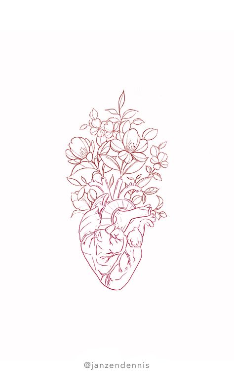 Floral Heart Tattoo Design, Floral Heart Tattoo, Jd Tattoo, Real Heart Tattoos, Human Heart Tattoo, Heart Flower Tattoo, Private Tattoo Studio, Heart Tattoo Design, Anatomy Tattoo