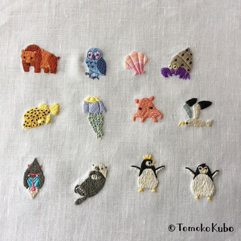 Cute Tiny Embroidery Ideas, Simply Embroidery Designs, Dumpling Embroidery, Embroidered Animals Simple, Sea Creature Embroidery, Embroidery Small Designs, What To Embroider On, Animal Embroidery Simple, Cute Small Embroidery