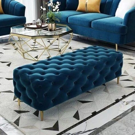 Tufted ottoman DM for order #namaslay #namaslaycustomstore #namaslaydecor Capitone Sofa, Sofa Nordic, Luxury Balcony, Rectangle Ottoman, Metal Sofa, High Quality Sofas, Balcony Bedroom, Store Fabric, Velvet Bench