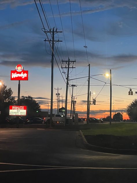 a sunset while heading out of the Wendy's drive thru America Suburbs Aesthetic, Suburbs Aesthetic, Late Night Car Rides, Night Car Rides, Midwest Summer, City Sunset, Sunset City, Sky Pictures, Sunset Aesthetic