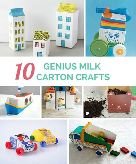 10 Genius Milk Carton Crafts. Kids will love these cute DIY toys you can make from recycling milk cartons! Recycled Crafts Kids Projects, Milk Carton Crafts, Recycled Toys, Milk Cartons, Recycled Crafts Kids, Spaceships And Laser Beams, Tetra Pak, Party Crafts, Crafts For Boys