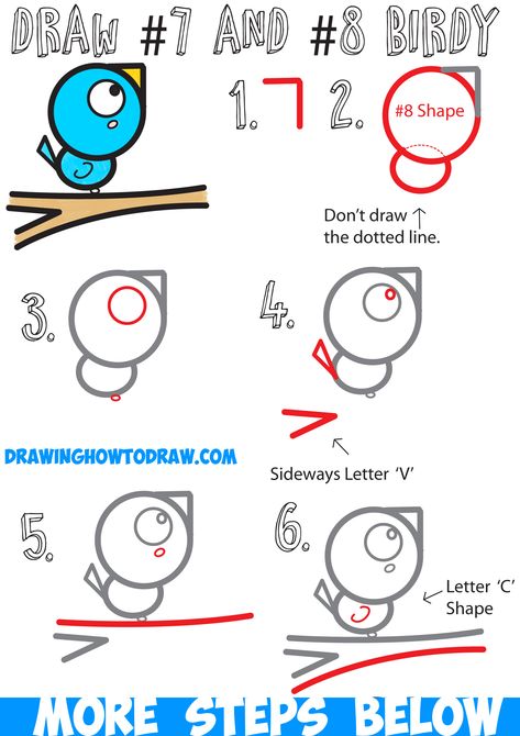 How to Draw a Cute Cartoon Bird on a Branch with Numbers Easy Step by Step Drawing Tutorial for Kids Drawing Ideas Easy For Teens, Kids Numbers, Draw A Bird, Easy Step By Step Drawing, Cartoon Bird, Number Drawing, Tree Drawings Pencil, Bird On A Branch, Bird Sitting