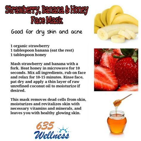 Strawberry Mask For Face, Strawberry Face Mask, Honey For Acne, Banana Mask, Banana Honey, Banana Face Mask, Homemade Hair Treatments, Brightening Face Mask, Honey Skin