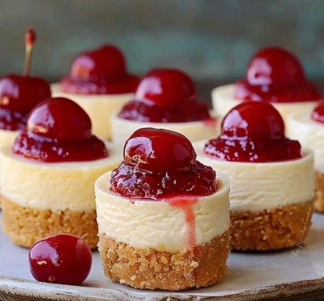 Valerie Bertinelli Recipes | Mini Cheesecakes | Facebook Mini Cheesecakes Easy, Cherry Topping, Mini Cheesecake Recipes, Valerie Bertinelli, Classic Cheesecake, Blueberry Cream Cheese, Easy Cheesecake, Vanilla Wafers, Cherry Pie Filling