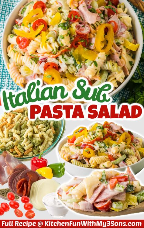 Sub Pasta Salad, Hoagie Salad, Italian Sub Sandwich, Protein Pasta Salad, Grinder Salad, Risotto Recipes Easy, Chef Salad Recipes, Summer Pasta Salad Recipes, Sub Sandwich