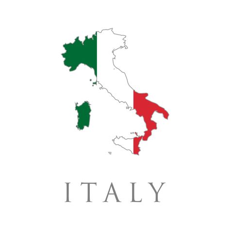 Italy map with flag. Country shape outlined and filled with the flag of Italy. Vector isolated simplified illustration icon with silhouette of Italy. National Italian flag green, white, red colors Italia Map, Country Flags Icons, Italy Country, Country Tattoos, Italy Logo, Landform, Flag Quilt, Map Icons, France Flag