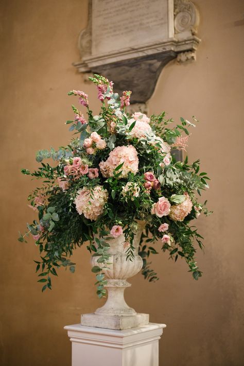 Baroque Flower Arrangements, Pedestal Arrangements Wedding, Wedding Flowers In Urn, Urn Flower Arrangements Wedding, Large Scale Floral Arrangements, Pedestal Wedding Flowers, Large Urn Floral Arrangements, Church Arrangements Altars, Church Pedestal Flowers