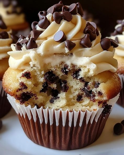 🍫 Chocolate Chip Heaven Cupcakes 🧁 Indulge in these delightful chocolate chip cupcakes that bring a taste of heaven! Ingredients: - 1 1/2 cups all-purpose flour - 1 teaspoon baking powder - 1/2 teaspoon baking soda - 1/4 teaspoon salt - 1/2 cup unsalted butter, softened - 3/4 cup granulated sugar - 3/4 cup brown sugar, packed - 2 large eggs - 2 teaspoons vanilla extract - 1/2 cup sour cream - 1 cup semi-sweet chocolate chips For the Frosting: - 1/2 cup unsalted butter, softene... Chocolate Chip Heaven Cupcakes, Chocolate Chip Cupcakes, Vegetarian Fast Food, Sweet Snacks Recipes, Food Drinks Dessert, Delicious Snacks Recipes, Buffet Food, Sweet Chocolate, Sweets Desserts