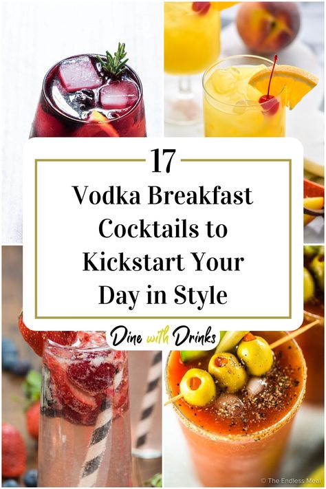 Collage of 4 vodka breakfast cocktails. Morning Alcoholic Drinks, Breakfast Alcoholic Drinks, Brunch Drinks Alcoholic, Creative Alcoholic Drinks, Drinks For Energy, Breakfast Shot, Immunity Drink, Pregnant Drinks, Immunity Shots