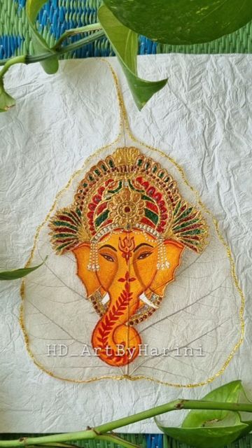 Ganesha painting on skeleton leaf #leafpainting #leafart Painting On Leaf, Leaf Painting, Ganesha Painting, Krishna Painting, Painted Leaves, Ancient Aliens, Cute Easy Drawings, Krishna Art, Traditional Paintings