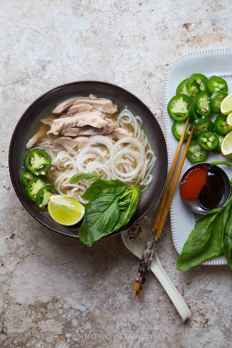 Pho Broth Recipe Easy, Rotisserie Chicken Pho, Easy Chicken Pho Recipe, Pho Recipe Easy, Pho Ga Recipe, Vietnamese Chicken Pho, Recipe Using Leftover Chicken, Ramen Noodle Recipes Soup, Pho Soup Recipe