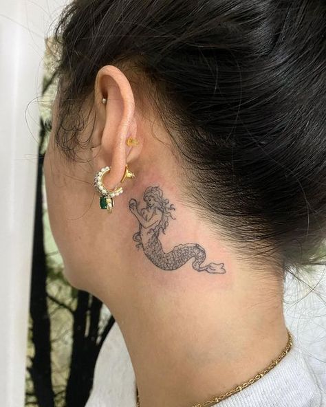 Justine on Instagram: "Mermaid holding pearl for Kawena! Thank you! . . #necktattoo #mermaidtattoo" Mermaid Holding Pearl, Pearl Tattoo, Ear Tattoo Ideas, Bunny Tattoos, Up Tattoo, Full Body Tattoo, Mermaid Tattoo, Baby Tattoos, Aesthetic Tattoo