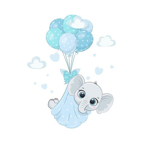 lindo bebé elefante en pañales en los globos. Baby Elephant Cartoon, Baby Elephant Drawing, Idee Babyshower, Baby Animal Drawings, Elephant Illustration, Unisex Baby Shower, Elephant Drawing, Cartoon Elephant