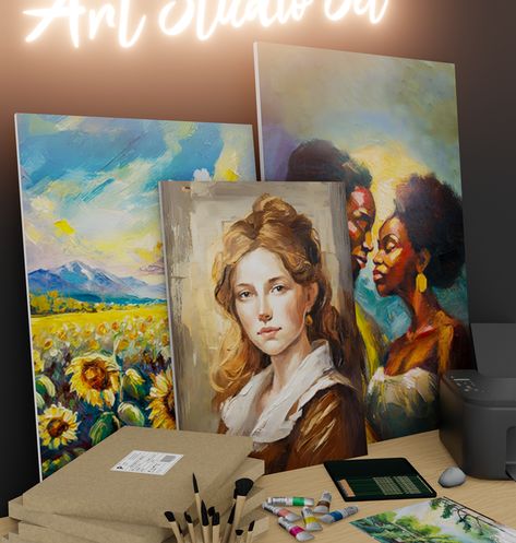 Art Studio Set  | Patreon Sims 4 Art Studio, Sims 4 Art, Kneadable Eraser, Painters Studio, Paint Tubes, Sims 4 Collections, The Sims 4, Oil Painting On Canvas, The Sims