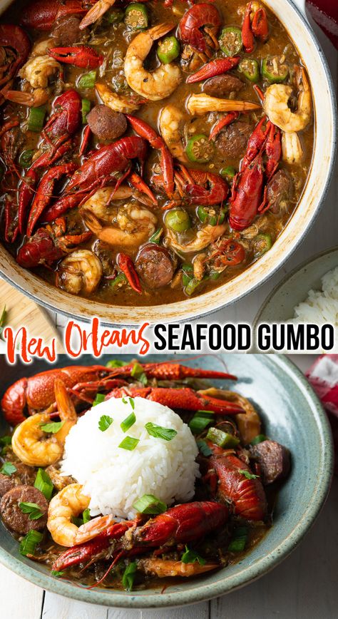 How to Make Authentic New Orleans Seafood Gumbo - This homemade gumbo recipe is loaded with lots of fresh seafood and intense Cajun flavors for a zesty taste of Louisiana. #seafoodgumbo #authenticgumbo #neworleansgumbo #cajungumbo #homemadegumbo #gumborecipe #aspicyperspective #neworleans #cajun #gumbo #seafood #crawfish #crab New Orleans Seafood Gumbo, New Orleans Gumbo Recipe, Seafood Gumbo Recipe Easy, Gumbo Seafood, Homemade Gumbo, Cajun Gumbo Recipe, File Powder, New Orleans Gumbo, Gumbo Recipe Easy