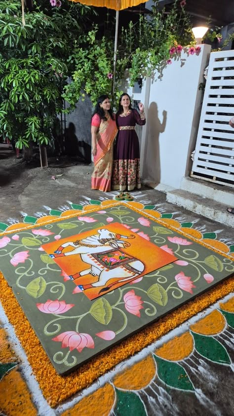 Big Beautiful Rangoli Designs, Rangoli Designs Pictures, Unique Pongal Rangoli Design, Pongal Rangoli Competition, Unique Rangoli Designs For Sankranthi, Sankranthi Muggulu Competition, Competition Rangoli Design, Rangoli Competition Creative, Rangoli Big Designs