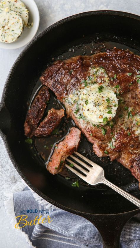 Lemon, fresh herbs and a hint of spice combine to create homemade “cowboy butter.” It’s the perfect accompaniment for grilled steak, chicken, fish and vegetables. Cowboy Butter Recipe, Cowboy Butter, Fries Recipes, Grilled Ribeye Steak, Completely Delicious, Grilled Ribeye, Bbq Shrimp, Grilled Steak Recipes, George Foreman