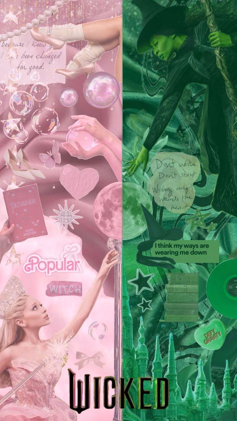 #wicked #arianagrande #cynthiaerivo #glinda #elphaba #pink #green #fyp Wicked Wallpaper, Wicked Aesthetic, Elphaba Wicked, Wallpapers Disney, Rose Gold Backgrounds, Ariana Grande Images, Elphaba And Glinda, Wicked The Musical, Wicked Movie