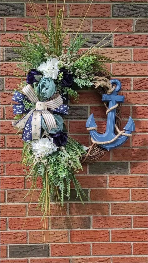 Anchor Wreath, Wreaths Summer, Easy Fall Wreaths, Coastal Wreath, Nautical Wreath, Homemade Wreaths, Beach Wreath, Spring Summer Decor, Seasonal Wreaths