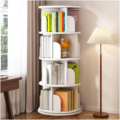 JUSCHIPEXL Rotating Bookshelf with Storage Cabinet and Wheels, 5 Tier Revolving Bookcase, Rotating Bookcase Tower for Bedroom, Living Room, Study Room, White Corner Bookshelf for Small Space : Amazon.ca: Home Rotating Bookcase, Bookshelf With Storage, Bookshelves For Small Spaces, Rotating Bookshelf, Diy Highlights, Revolving Bookcase, Corner Bookshelf, Corner Bookshelves, Sewing Furniture