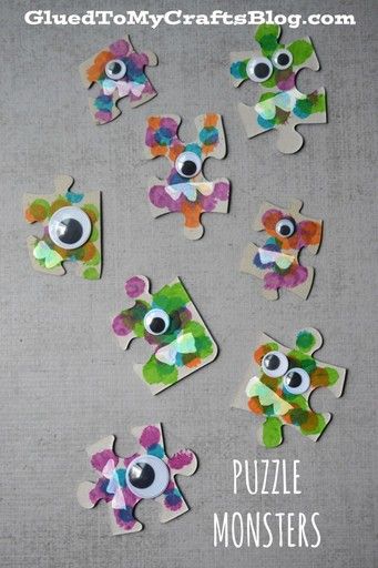 Puzzle Piece Gift Ideas, Puzzle Piece Picture Frames, Puzzle Theme, Puzzle Piece Art, Puzzle Piece Crafts, Alien Crafts, Storytime Crafts, Puzzle Party, Monster Craft