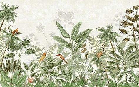 Elegance Wallpaper, Wallpaper Adhesive, L Wallpaper, Tropical Painting, Jungle Tropical, Ceiling Murals, Floor Murals, Vintage Flowers Wallpaper, Wall Painting Decor