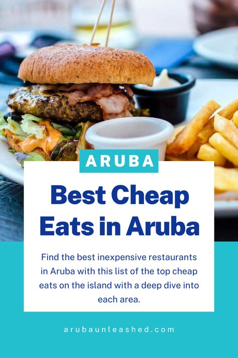 Find the best inexpensive restaurants in Aruba with this list of the top cheap eats on the island with a deep dive into each area. Aruba Cheap Eats, Best Restaurants In Aruba, Aruba Itinerary, Aruba Food, Aruba Trip, Aruba Restaurants, Eagle Beach Aruba, Palm Beach Aruba, Vacation Restaurants