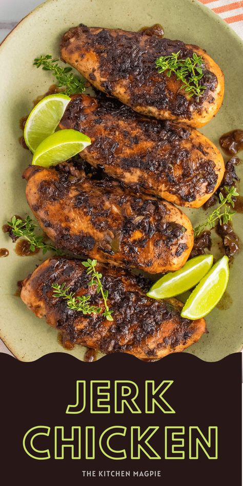 Jerk Chicken - The Kitchen Magpie Boneless Jerk Chicken Recipe, Jurk Chicken, Jerk Chicken Breast Recipe, Easy Jerk Chicken Recipe, Jerk Chicken Breast, Baked Jerk Chicken, Jerk Chicken Marinade, Grilled Jerk Chicken, Chicken Breast Oven Recipes