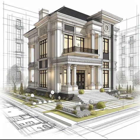 Classic Villa Exterior, Facade Architecture Design, Going On An Adventure, Classic House Exterior, Neoclassical Architecture, Building House Plans Designs, House Design Pictures, Casas The Sims 4, Architectural Design House Plans