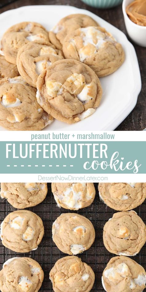 Essen, Peanut Butter Marshmallow Cookies, Fluffernutter Cookies, Marshmallow Cookies, Peanut Butter Marshmallow, Chewy Peanut Butter Cookies, Peanut Butter Cookie Recipe, Lost 100 Pounds, Peanut Butter Recipes