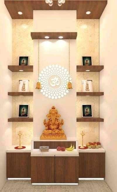 Mandir Design, Temple Design For Home, Modern Cupboard Design, Pooja Mandir, Cherry Brown, Pooja Room Door Design, Hall Interior Design, Pooja Room Design, Room Door Design