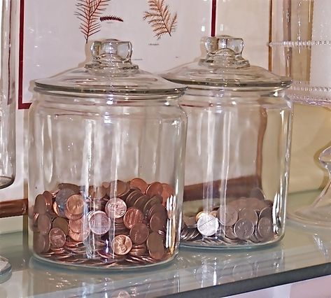 Check Out These 40 Ways To Fill Your Apothercary Jars Change Saving Jars, What To Put In Glass Jars, Glass Jar Decorating Ideas, Jar Filler Ideas, Jar Decorating Ideas, Glass Jar Storage, Apothecary Jars Decor, Change Jar, Coin Jar