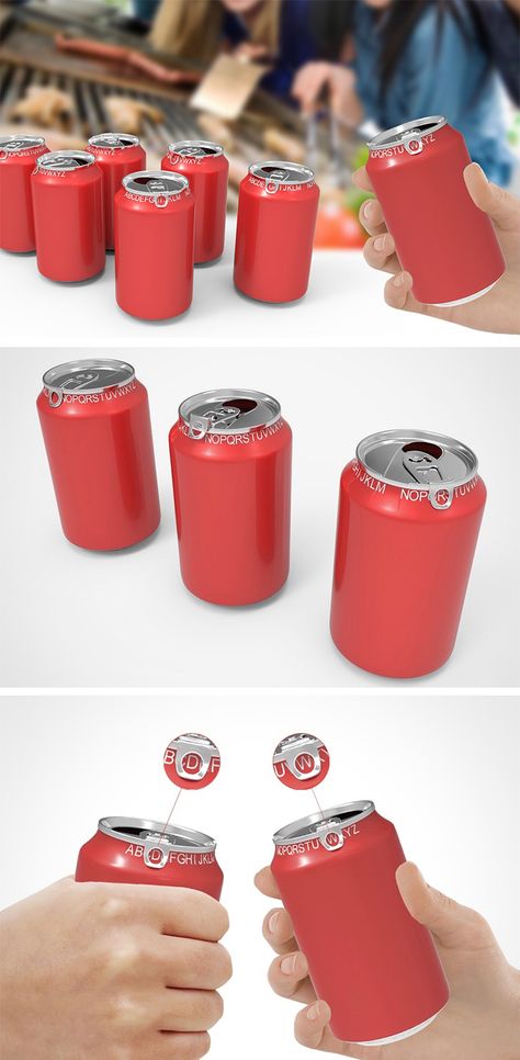 Everyone’s experienced a drink mix up at one time or another and this packing concept, called My Can, helps to prevent that situation. After pulling up the tab, simply fold it over the rim and mark the first letter of your name to indicate that it’s your drink! Perfect for parties, you’ll never get mixed up even after a few brewskis! First Letter Of Your Name, Funny Gadgets, Neat Gadgets, Smart Packaging, Big Bottle, Too Funny, 3d Pen, Packaging Designs, Sausage Rolls