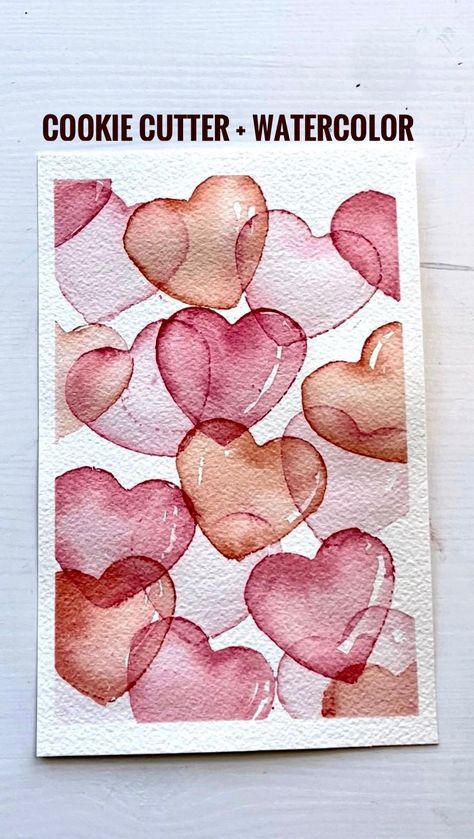 Happy Sunday to everyone! Here is my cookie cutter painting tutorial ! This is a very simple and easy watercolor painting! Great for… | Instagram Easy Watercolor Hearts, Heart Water Colour Painting, Valentine Watercolor Cards Diy, Watercolour Hearts Painting, Hearts Watercolor Art, Homemade Valentines Day Cards Aesthetic, Simple Diy Valentines Cards, Valentine's Day Watercolor Cards, Water Colour Valentine’s Day Cards