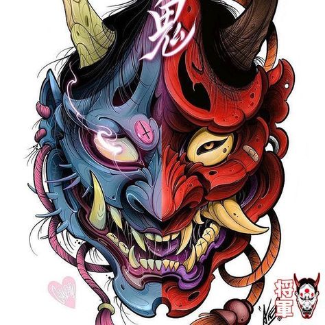 Hannya Maske Tattoo, Asian Mask, Hannya Maske, Japanese Warrior Tattoo, Japanese Hannya Mask, Japanese Demon Mask, Oni Mask Tattoo, Oni Tattoo, Hannya Mask Tattoo