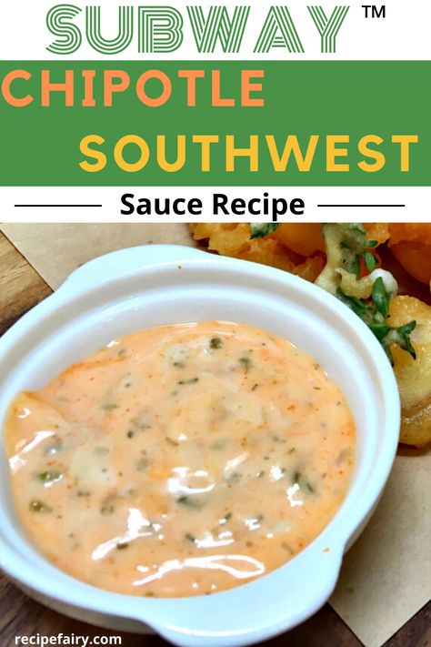 If you're a fan of Subway's delicious dipping sauce then this Subway Chipotle Southwest sauce recipe is going to excite you. We've made this copycat recipe from scratch and are now going to show you how to do it yourself.  ⭕ Servings: 6 servings ⭕ Prep time: 3 minutes ⭕ Cooking time: 30 minutes ⭕ Calories: 100kcal  Finally you'll now know how to make Subway Chipotle Sauce from the comfort of your home.  #copycat #subway #chipotle #southwestsauce Subway Copycat Recipes, Southwest Sauce Recipe, Subway Recipes, Subway Chipotle Southwest Sauce, Copycat Sauces, Chipotle Southwest Sauce, Southwest Sauce, Chipotle Recipes, Homemade Bbq Sauce Recipe