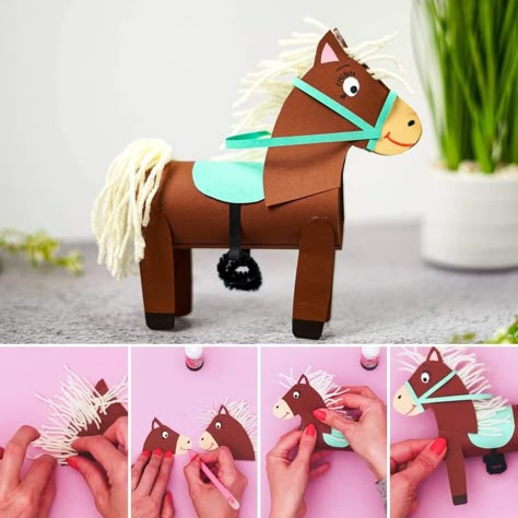 Horse Projects For School, Horse Craft Ideas, Cowboys And Horses, Paper Horse Craft, Horse Art Project, Horse Diy Ideas, Horse Crafts Diy, Horse Camp Crafts, Horse Paper Craft