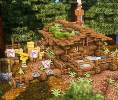 Minecraft Village Fillers, Minecraft Pillager Outpost Ideas, Minecraft Butcher Shop Ideas, Minecraft Lumberjack House, Minecraft Decoration, Mc Builds, Minecraft Mansion, Minecraft Structures, Bangunan Minecraft