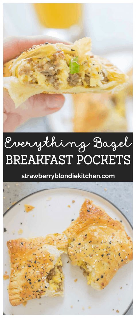 Breakfast Puff Pastry, Everything Bagel Breakfast, Strawberry Blondie, Breakfast Pockets, Savory Puff Pastry, Bagel Breakfast, Breakfast Bagel, Breakfast Pastries, Cheese Stuffed