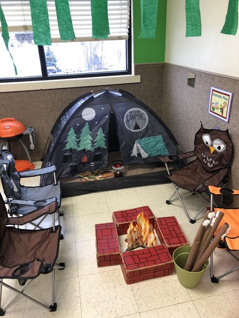 Camping dramatic play center Prek Dramatic Play Ideas, Camping Dramatic Play, Dramatic Play Center, Camping With Toddlers, Prek Classroom, Dramatic Play Area, Forest Ranger, Dramatic Play Centers, Pre K Activities