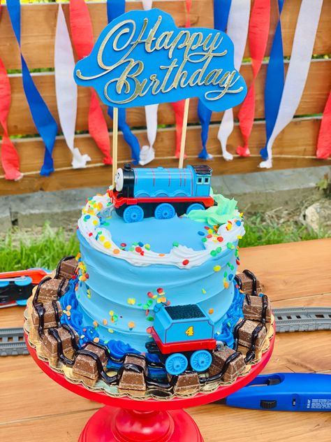 Thomas Train Cake Ideas, Birthday Cake Thomas The Train, Mighty Express Cake, Thomas The Train 3rd Birthday Party, Thomas And Friends Birthday Cake, Thomas The Train Party Ideas, Train Birthday Cake Ideas, Thomas The Train Cupcakes, Thomas The Train Birthday Party Cake